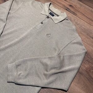IZOD Tan Khaki Long Sleeve Polo‎ Shirt Mens Medium